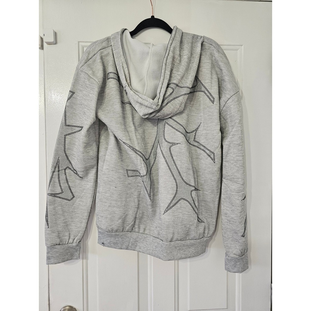 Unbranded Rhinestone Graphic Zip Up Hoodie‎  Small Gray Excellent Streetwear - Picture 2 of 8
